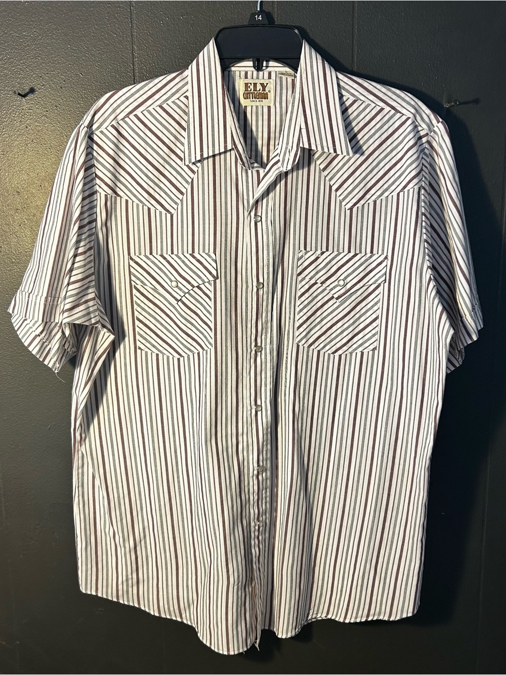 Ely Cattleman Short-Sleeve Striped Western Shirt - White & Brown